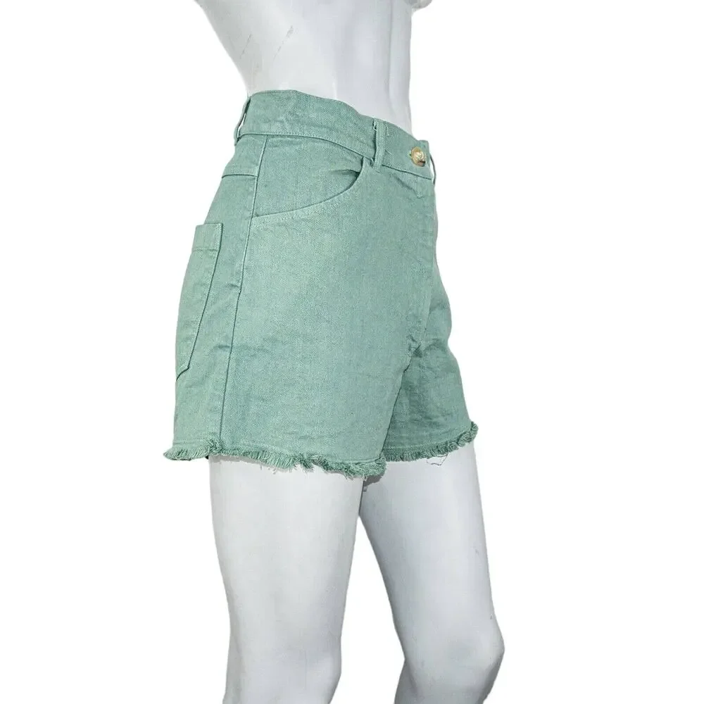 NICO NICO High Rise Cut off Shorts in Green Cotton Women's Size 8